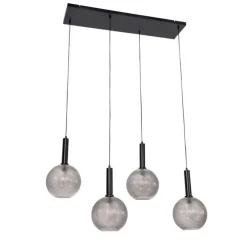 Design hanglamp zwart met smoke glas 4-lichts- Chico