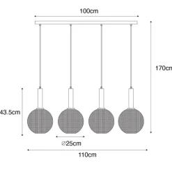 Design hanglamp zwart met smoke glas 4-lichts- Chico