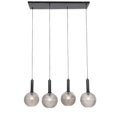 Design hanglamp zwart met smoke glas 4-lichts- Chico