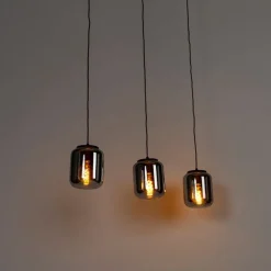 Design hanglamp zwart met smoke glas 3-lichts - Bliss
