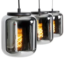 Design hanglamp zwart met smoke glas 3-lichts - Bliss