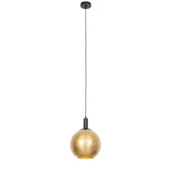 Design hanglamp zwart met goud glas - Bert