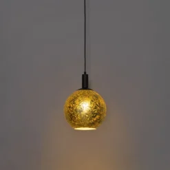Design hanglamp zwart met goud glas - Bert
