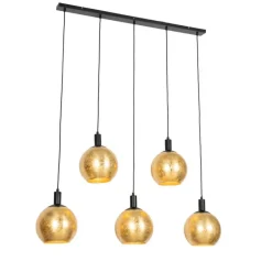 Design hanglamp zwart met goud glas 5-lichts - Bert