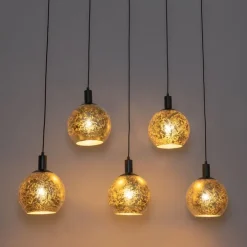 Design hanglamp zwart met goud glas 5-lichts - Bert