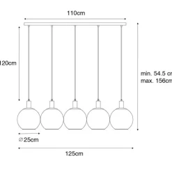 Design hanglamp zwart met goud glas 5-lichts - Bert