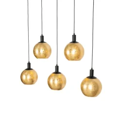Design hanglamp zwart met goud glas 5-lichts - Bert