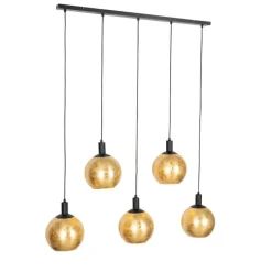 Design hanglamp zwart met goud glas 5-lichts - Bert