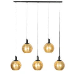 Design hanglamp zwart met goud glas 5-lichts - Bert