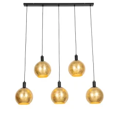 Design hanglamp zwart met goud glas 5-lichts - Bert