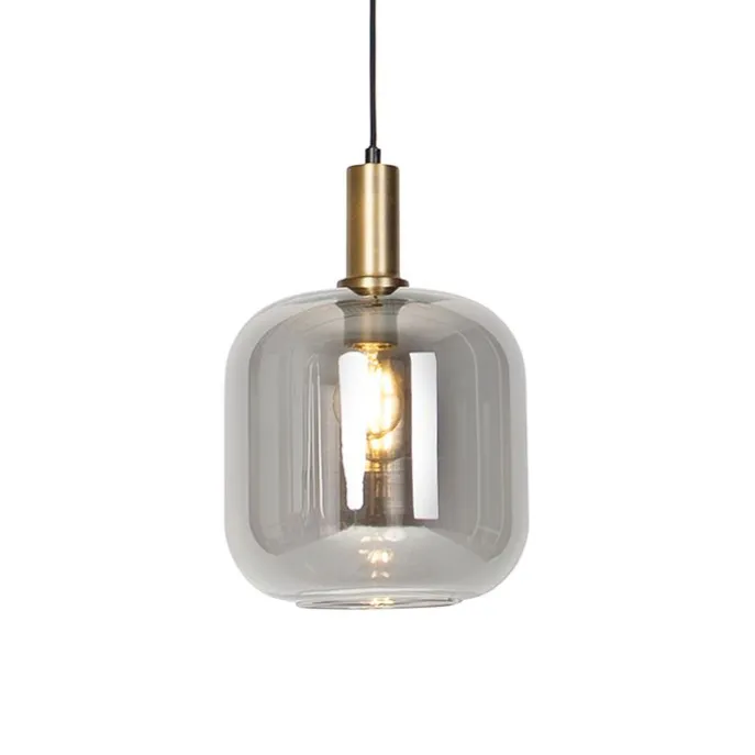 Design hanglamp zwart met goud en smoke glas - Zuzanna