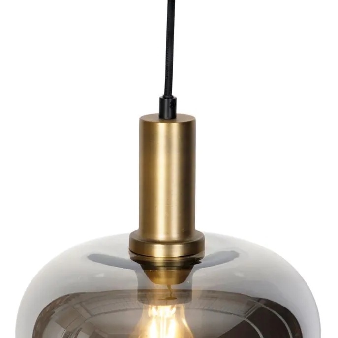 Design hanglamp zwart met goud en smoke glas - Zuzanna