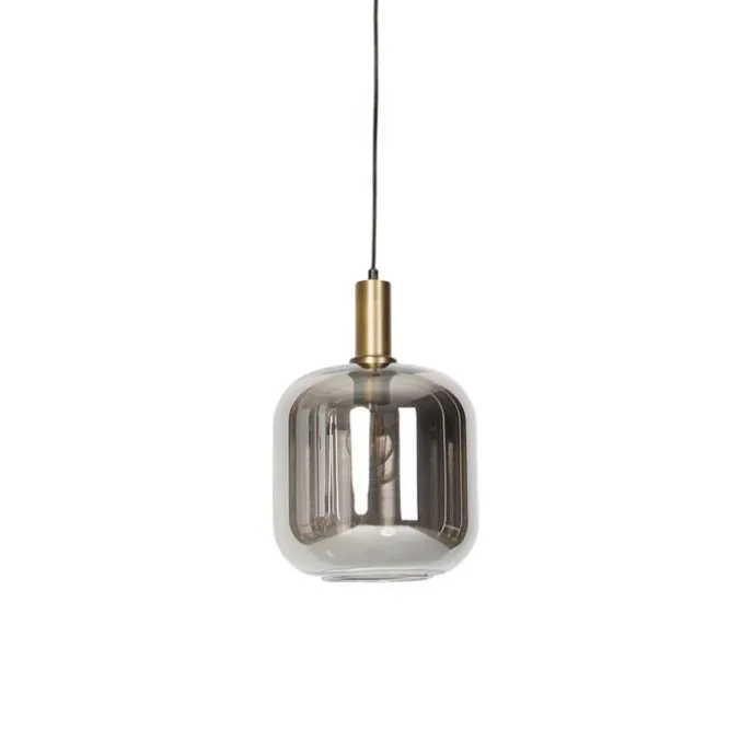 Design hanglamp zwart met goud en smoke glas - Zuzanna