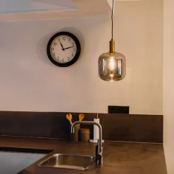 Design hanglamp zwart met goud en smoke glas - Zuzanna