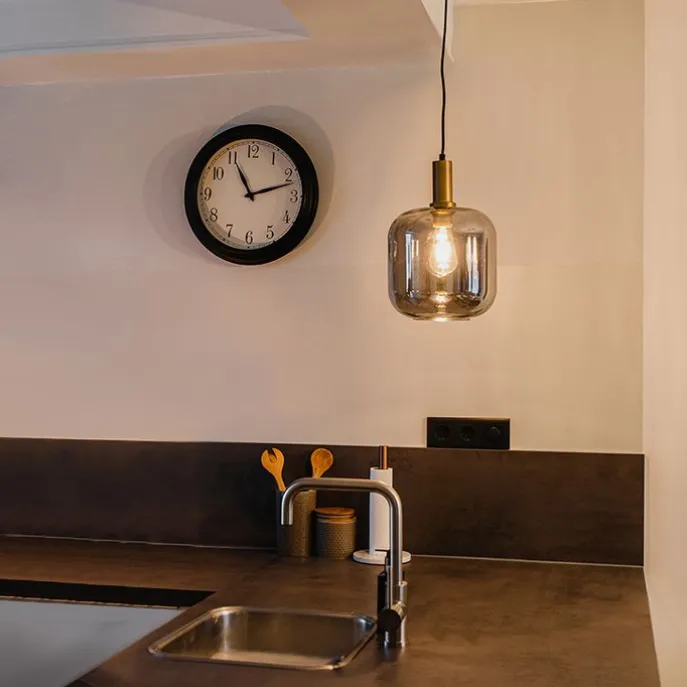Design hanglamp zwart met goud en smoke glas - Zuzanna