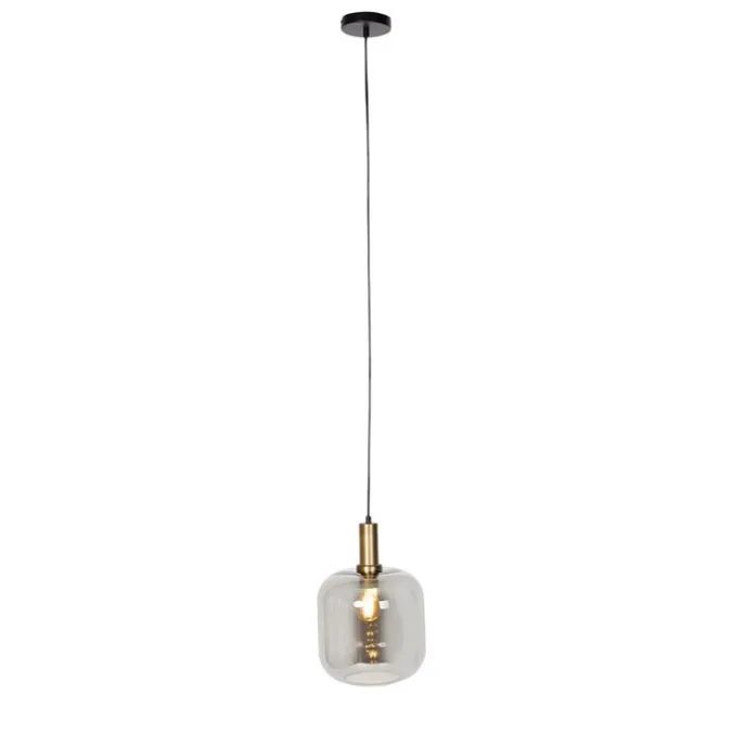 Design hanglamp zwart met goud en smoke glas - Zuzanna