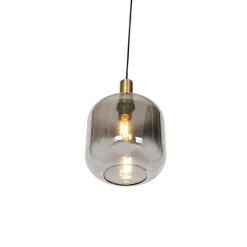 Design hanglamp zwart met goud en smoke glas - Zuzanna