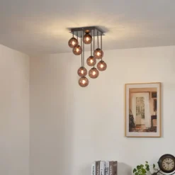 Design plafondlamp brons met brons glas 9-lichts - Athens