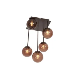 Design plafondlamp brons met brons glas 5-lichts - Athens