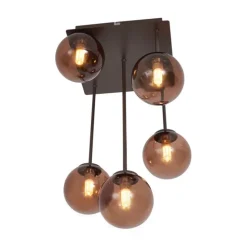 Design plafondlamp brons met brons glas 5-lichts - Athens