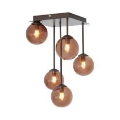 Design plafondlamp brons met brons glas 5-lichts - Athens