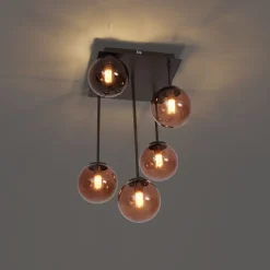 Design plafondlamp brons met brons glas 5-lichts - Athens