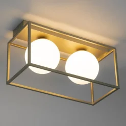 Design plafondlamp goud met wit glas 2-lichts - Aniek