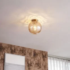 Design plafondlamp messing met amber fading glas - Pillon