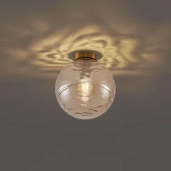 Design plafondlamp messing met amber fading glas - Pillon