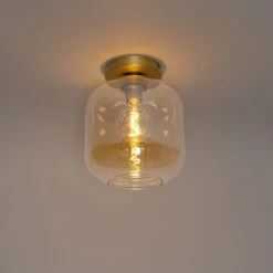 Design plafondlamp messing en amber glas - Zuzanna