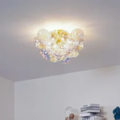 Design plafondlamp messing met regenboog glas 6-lichts - Uvas