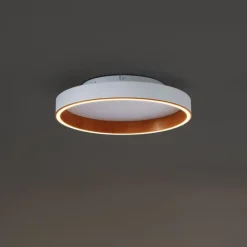 Design plafondlamp wit met hout 40cm incl. LED 3-way switch - Ingo