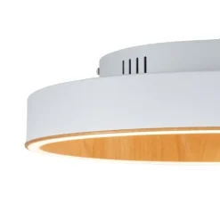 Design plafondlamp wit met hout 40cm incl. LED 3-way switch - Ingo
