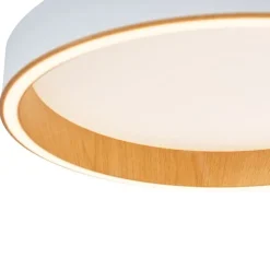 Design plafondlamp wit met hout 40cm incl. LED 3-way switch - Ingo