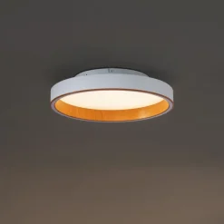 Design plafondlamp wit met hout 40cm incl. LED 3-way switch - Ingo