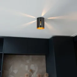 Design plafondlamp zwart met gouden binnenkant - Yana