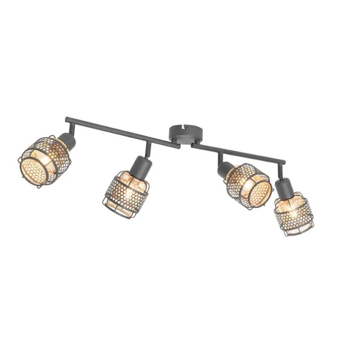 Design plafondlamp zwart met goud 4-lichts langwerpig - Noud