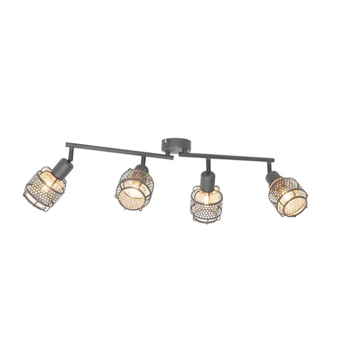 Design plafondlamp zwart met goud 4-lichts langwerpig - Noud