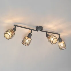 Design plafondlamp zwart met goud 4-lichts langwerpig - Noud