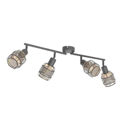Design plafondlamp zwart met goud 4-lichts langwerpig - Noud