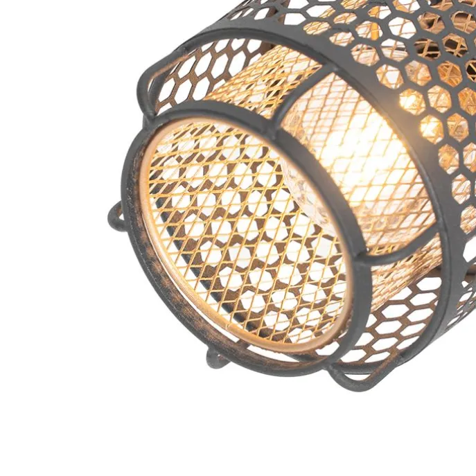 Design plafondlamp zwart met goud 4-lichts langwerpig - Noud