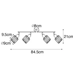 Design plafondlamp zwart met goud 4-lichts langwerpig - Noud
