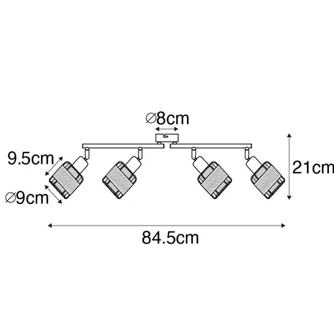 Design plafondlamp zwart met goud 4-lichts langwerpig - Noud
