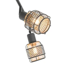 Design plafondlamp zwart met goud 4-lichts langwerpig - Noud