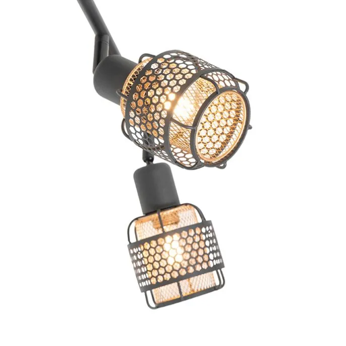 Design plafondlamp zwart met goud 4-lichts langwerpig - Noud