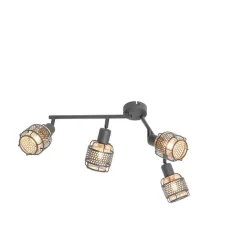 Design plafondlamp zwart met goud 4-lichts langwerpig - Noud