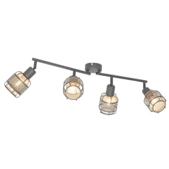 Design plafondlamp zwart met goud 4-lichts langwerpig - Noud
