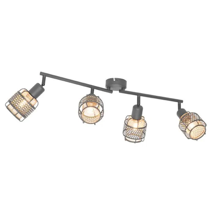 Design plafondlamp zwart met goud 4-lichts langwerpig - Noud
