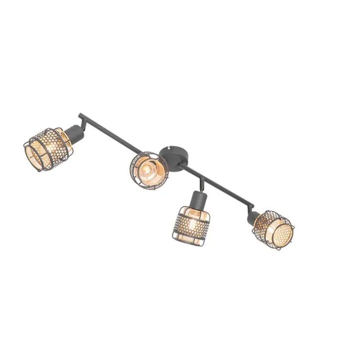 Design plafondlamp zwart met goud 4-lichts langwerpig - Noud