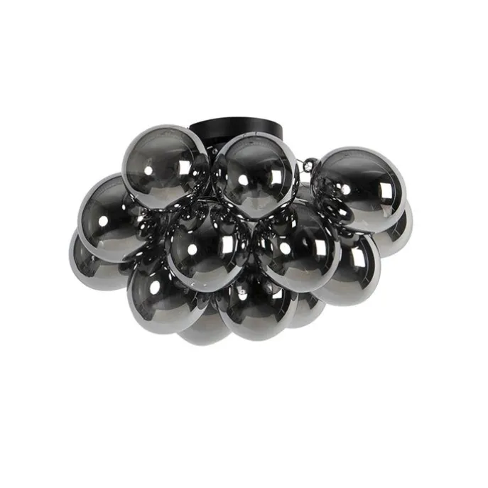 Design plafondlamp zwart met smoke glas 4-lichts - Uvas